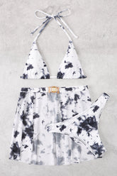 White Tie Dye Rhinestone Halter Triangle Top 3 Pc Swim Set Areous